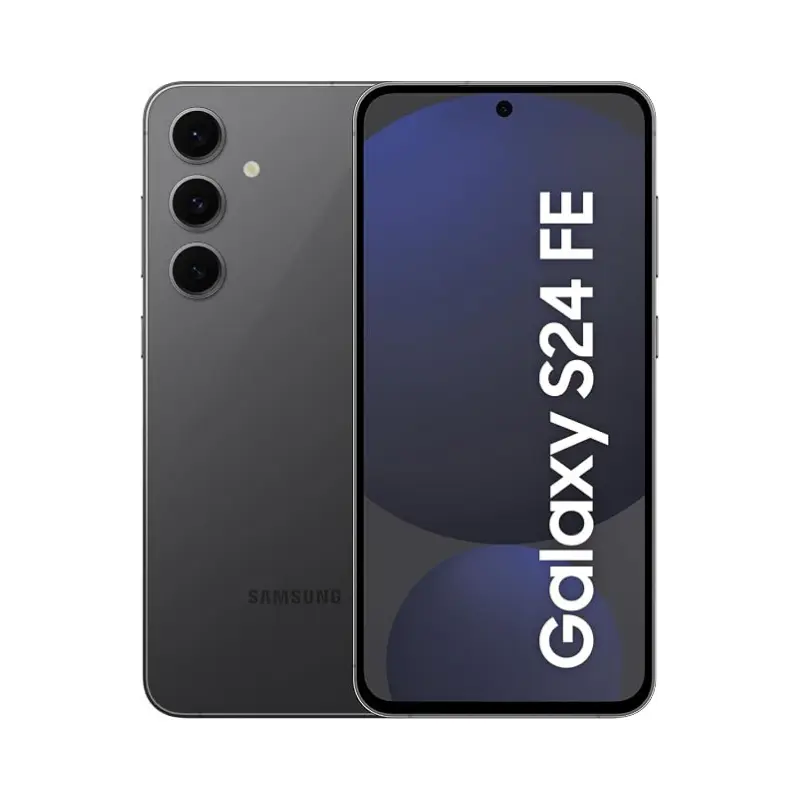 Samsung galaxy s24 fe cor preto em um fundo branco.