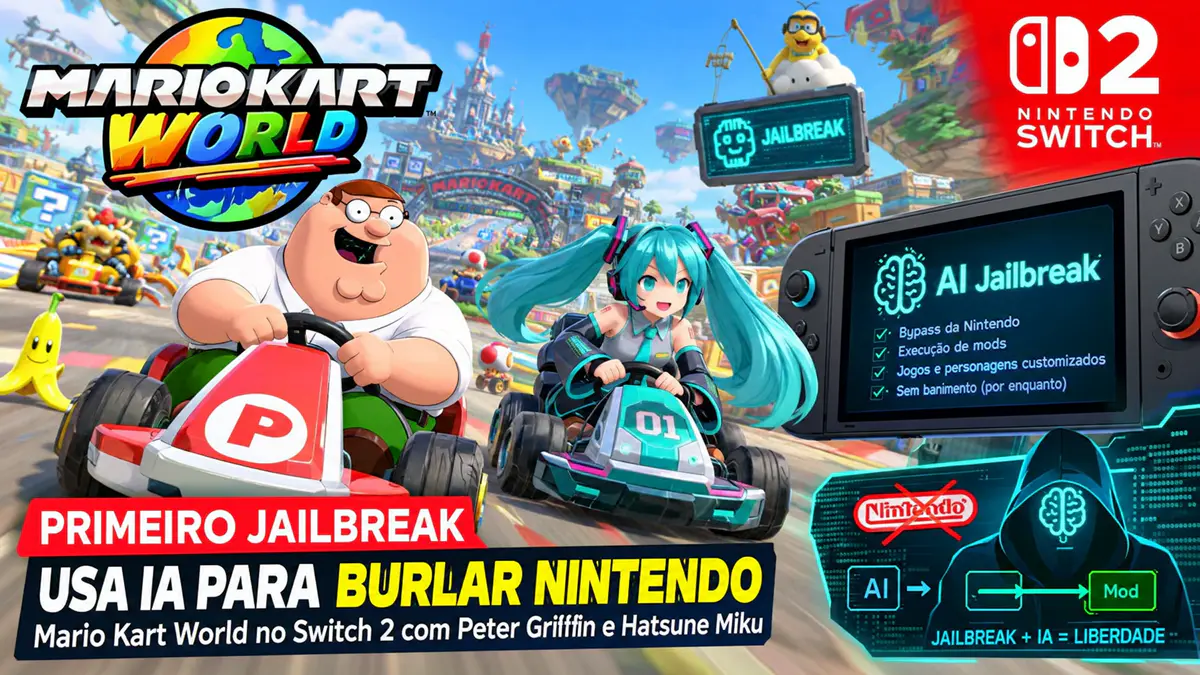 Mario Kart World modificado no Switch 2 com Peter Griffin e Hatsune Miku — primeiro jailbreak usa IA para burlar Nintendo