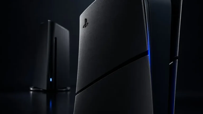 PS5 Midnight Black oficial em close dramático: o console preto que custa US$ 350 mas está bloqueado para o Brasil.