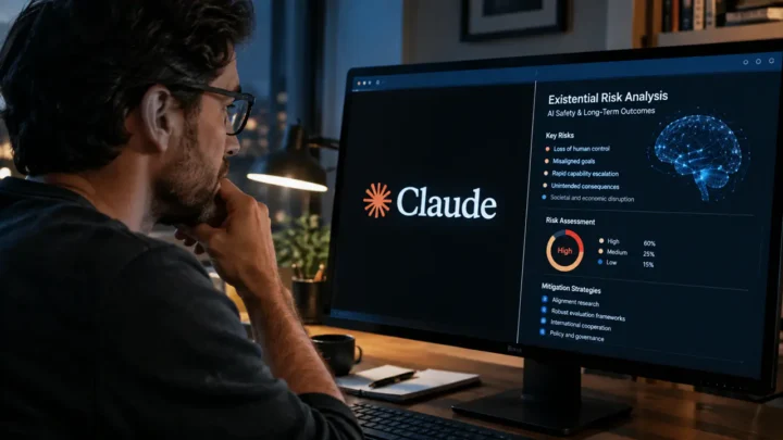 Engenheiro da Anthropic pesquisando sobre os ricos da ia, logo da claude na segunta tela.