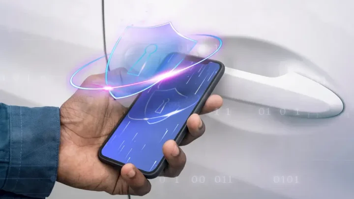Tela de celular mostrando e-mail de redefinição de senha do Instagram com símbolo de alerta.