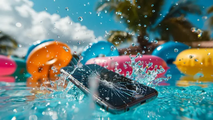 Smartphone em uma piscina.