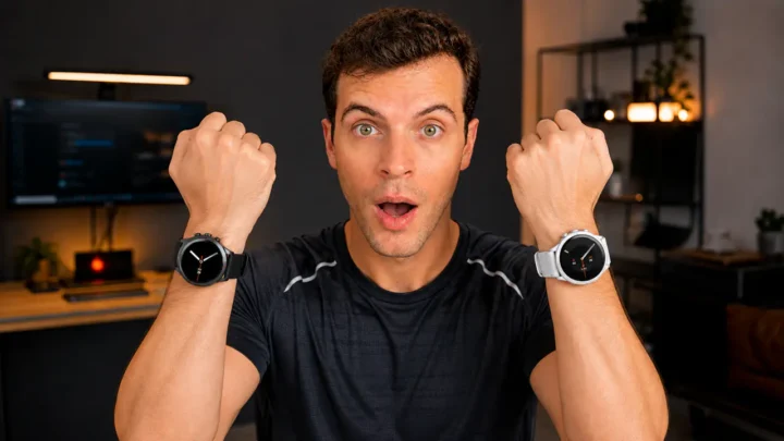 Uma pessoa usando dois smartwatch, galaxy watch 8 no pulso direito e galaxy watch 9 no pulso esquerdo. Galaxy Watch 9 vs Galaxy Watch 8