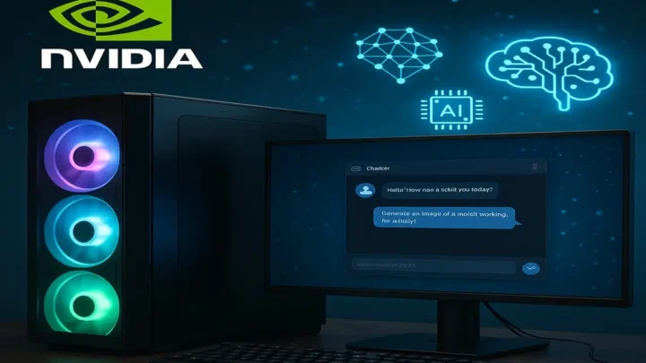 Um desktop com logo da Nvidia.